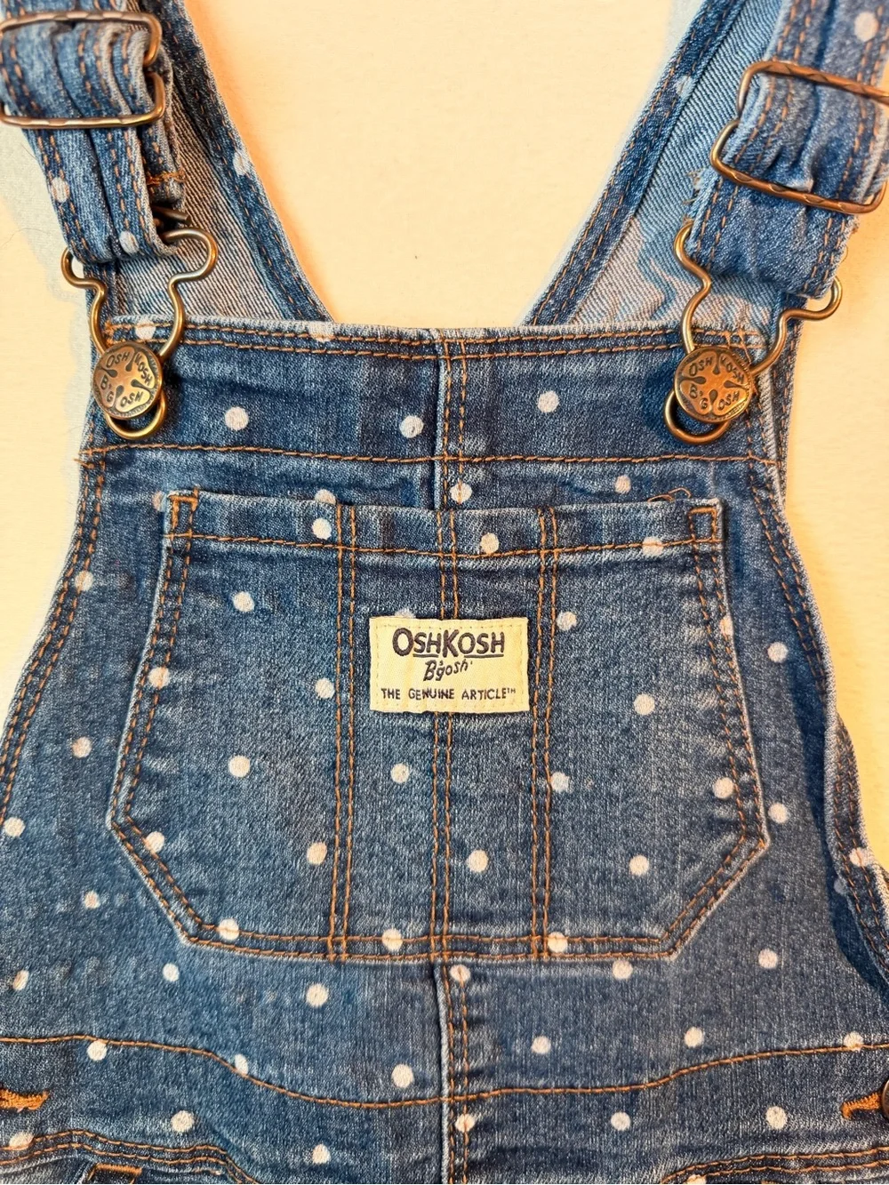 OshKosh B'gosh Blue Denim Polka Dot Overalls